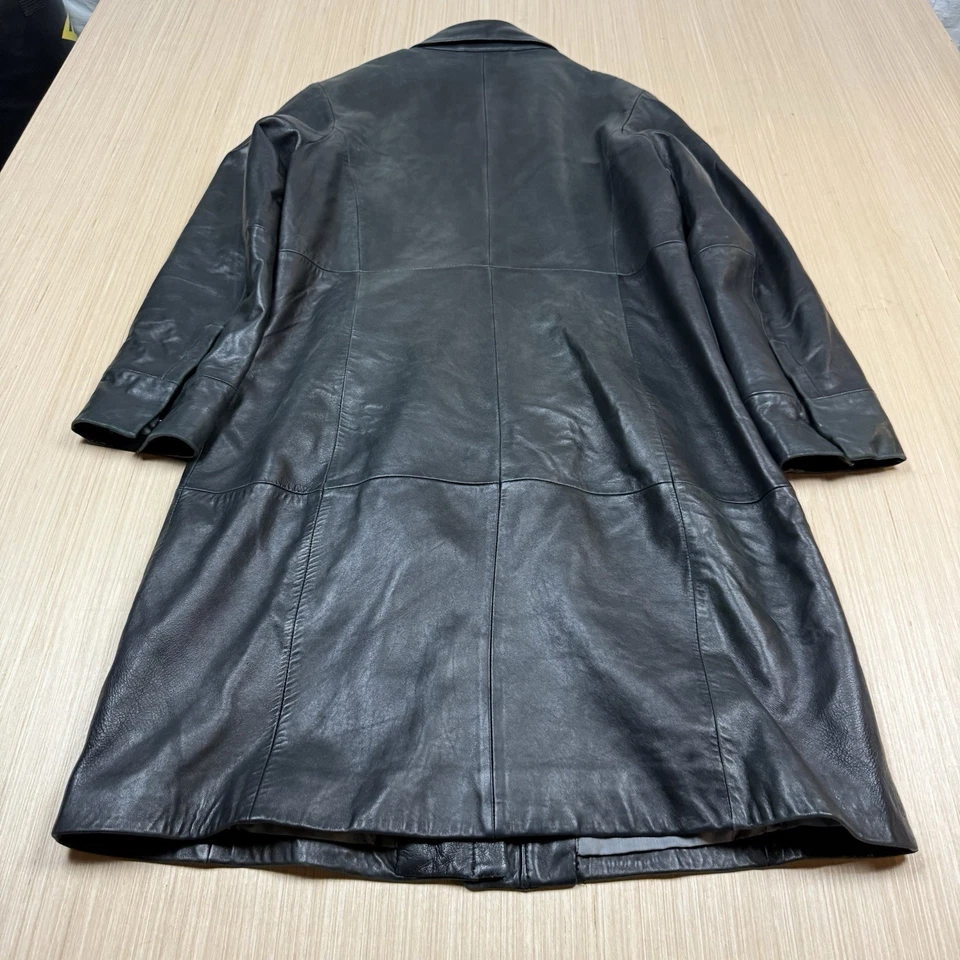 Винтажный кожаный плащ куртка черный женщин средний 90-х 80-х iii государство Ill - Изображение 3 из 4