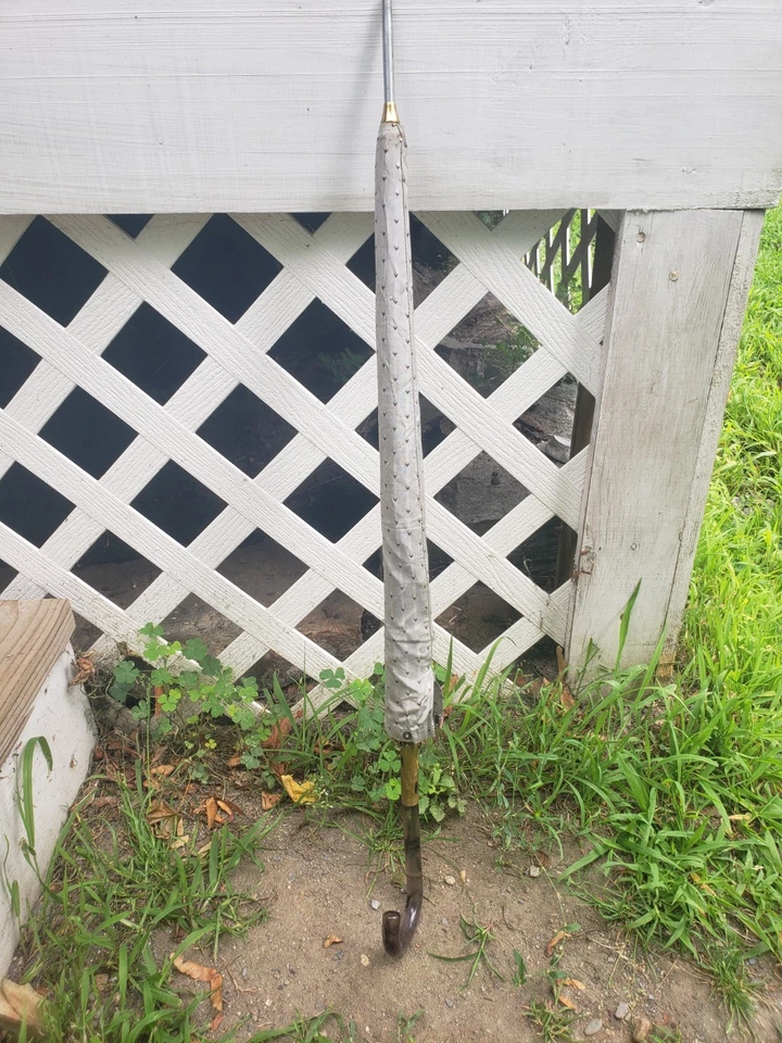 Vintage Grey Diamond Pattern Umbrella Acrylic Cane Handle Sleeve Art Deco Retro - Image 2 of 4