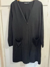 New! Nina Leonard Black Duster Sweater Long Cardigan, Size Large