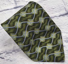 Alfani Silk Tie Green Blue Gold Geometric Men Necktie Italy 60 x 3.75