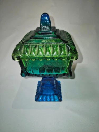 ANTIQUE Jeanette Glass Blue/Green Candy Dish