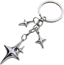 Silver Cute Star Moon Keychainstainless Steel Key Ring Purse Handbag Backpack Ba