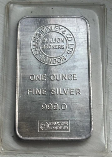 VINTAGE Sharps Pixley & Co. Ltd. London Bullion Broker 1 Troy oz.999 SILVER