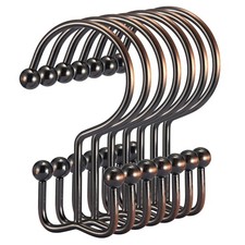 12 PCS Bronze Shower Curtain Hooks Double Glide Rust Proof Metal Rings Simple