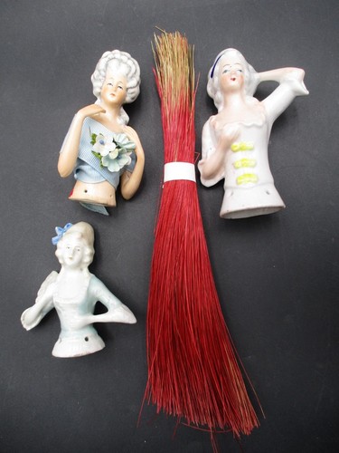 3 Antique German Half Dolls for Pin Cushion + Garment Brush 1 ARMS AWAY