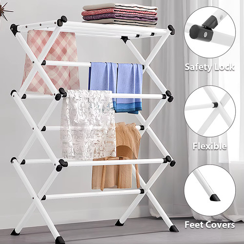 4 Tier Clothes Airer Dryer Rack Foldable Dry Rail Hanger Laundry Indoor ...