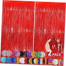 Metallic Tinsel Foil Fringe Curtains 3.3x8.3 Feet Party Streamer for 2 Pack Red