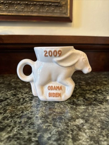 Classy 2009 Frankoma Obama Biden Democrat Donkey Coffee Mug. White Glaze.