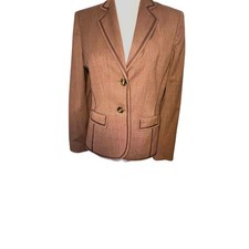 Anne Klein size 8P Wool Blend Micro Chevron Pocket 2 Button Lined Padded Blazer