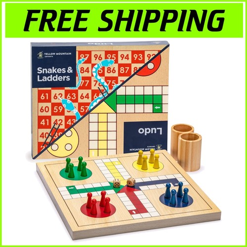 Lightweight 2-in-1 Wooden Snakes and Ladders and Ludo - Perfect for Family Games