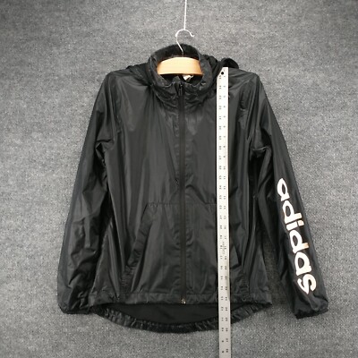 Adidas Mens Full Zip Hooded Windbreaker Jacket Black XS