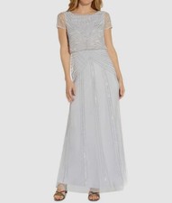  229 Adrianna Papell Women's Blue Sequin Bateau Neck Gown Dress Size 10