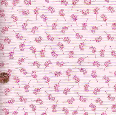 Tiny Treasures pink retro toys wagons teddy bears stripe childrens RJR fabric