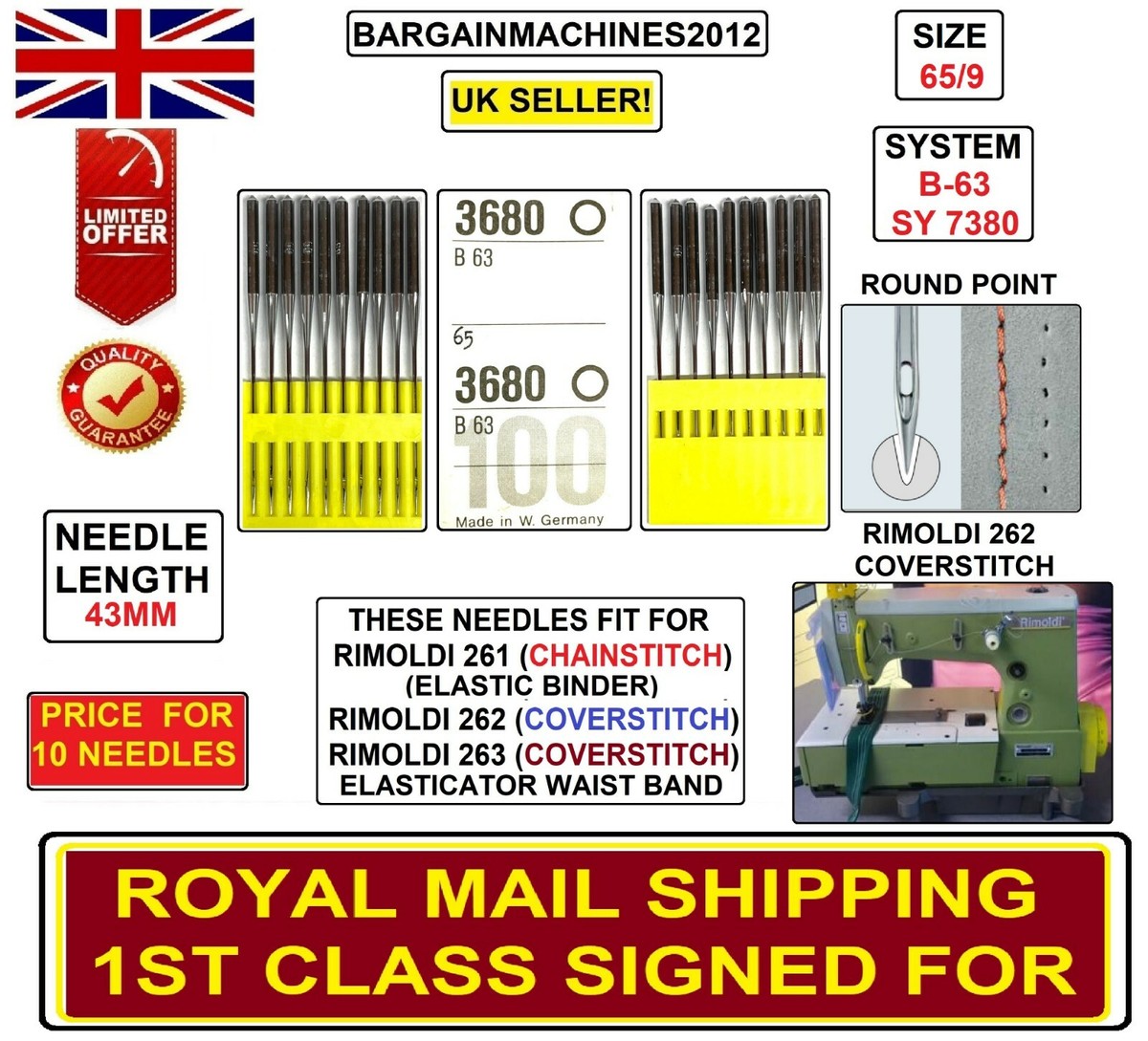 RIMOLDI 261,62,63 COVERSTITCH SYS:B-63 SY7380 S=65/9 INDUS SEWING