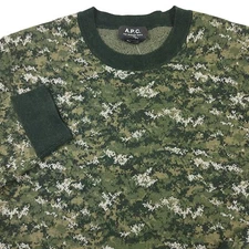 $370 A.P.C. Clement Merino Wool Pullover Camo Sweater in Green Mens Size Small