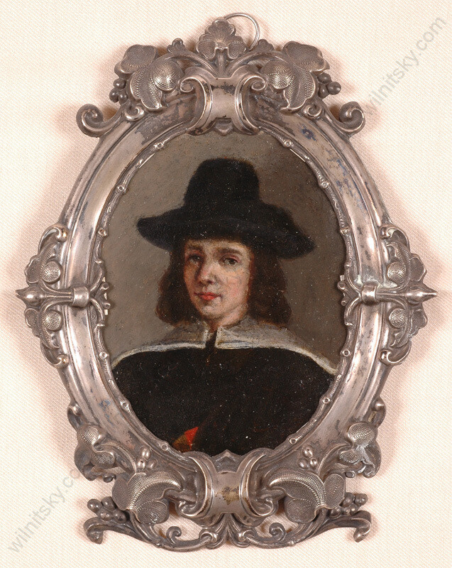 Male Portrait Dutch Oil on Copper Miniature, 17th Century (m)