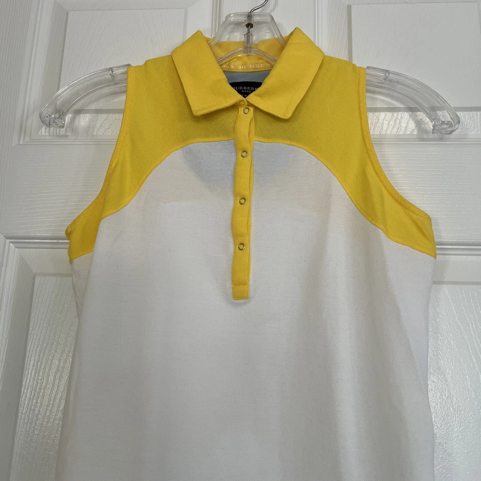 Camisa Burberry Golf Sin Mangas Halter Cuello Blanco y Amarillo XS ITALIA Foto 4 de 4