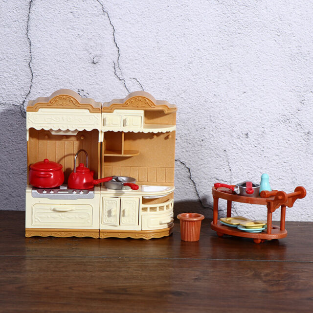 Doll House Mini Furniture Cabinet Tableware Set Dining Car Model Kitchen T ❤