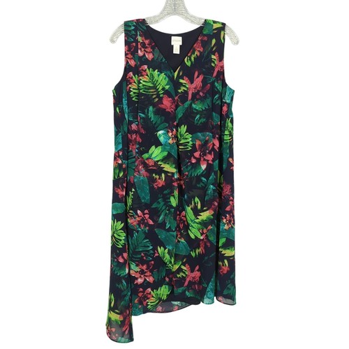 Chico's sleeveless asymmetrical abstract floral leaves summer dress sz 1 sz 8 - Picture 9 of 24