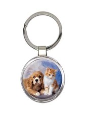 Dog  Cat : Gift Round Keychain Pet Animal Puppy Cute Funny Kitten