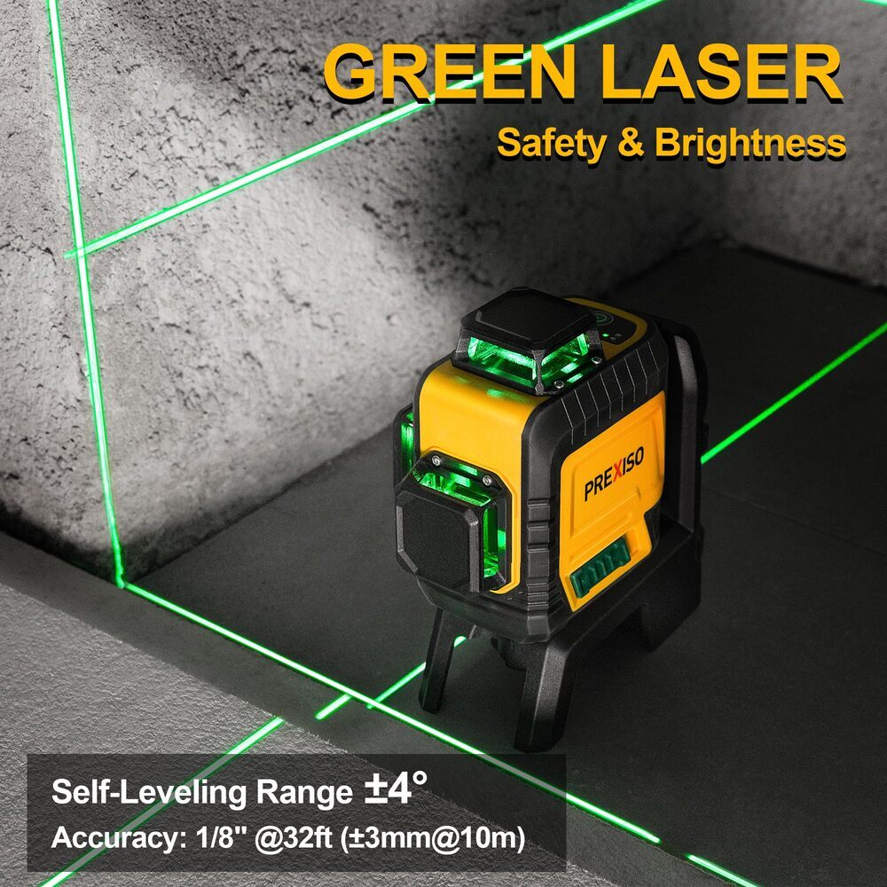 PREXISO 82 Ft 3x360° Self Leveling Laser Level Cross Line Leveler Green Line USA