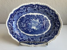 Vintage Mason's Vista Blue 11.25” Oval Ironstone Serving Platter NICE