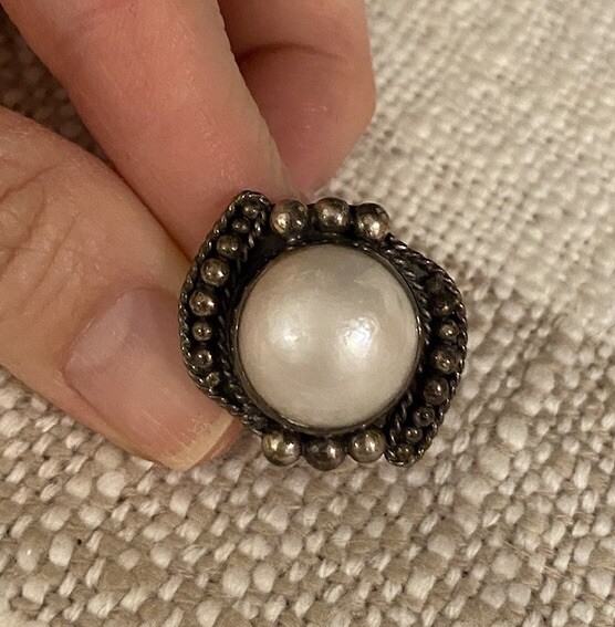 Natural 925 Solid Sterling Silver Pearl Ring Adjustable Size
