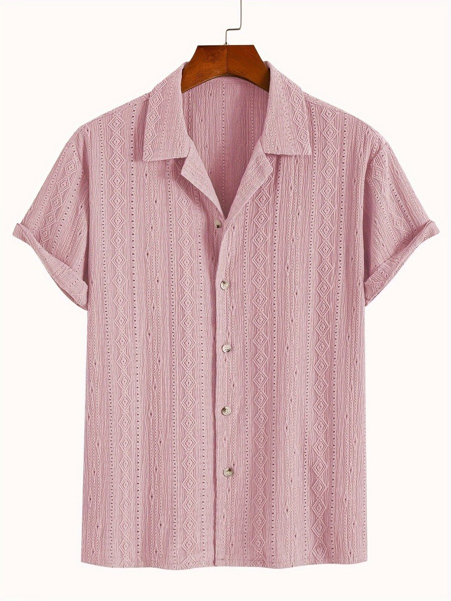 トップス STONE  BUTTON UP KNIT 1998AW XL Button Up Fashion Solid Geometric Knit Shirt Pink Casual