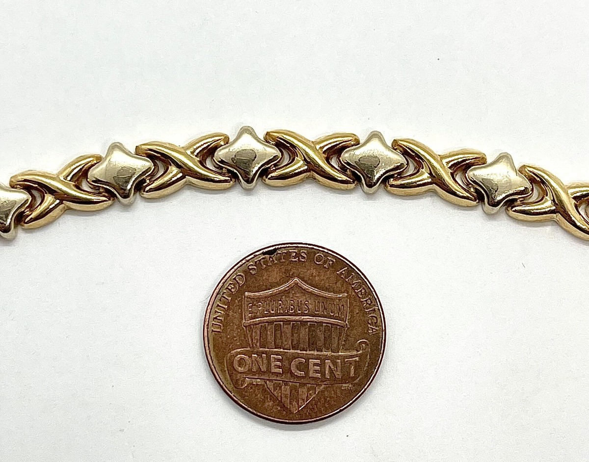 14k yellow gold AB ITALY xo bracelet two tone box clasp 7 inch