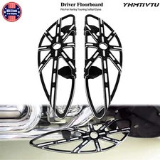 Black Front Driver Floorboards Footboards Set Fit For Harley FLH Dyna Softail
