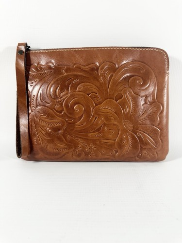 PATRICIA NASH Tooled Italian Leather Wristlet Make-up Bag Cassini Florence