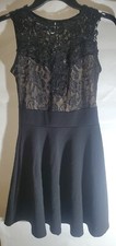 Windsor Womens Black Dress Floral Lace Top Nude Liner ~ Size Small ~ Preowned 