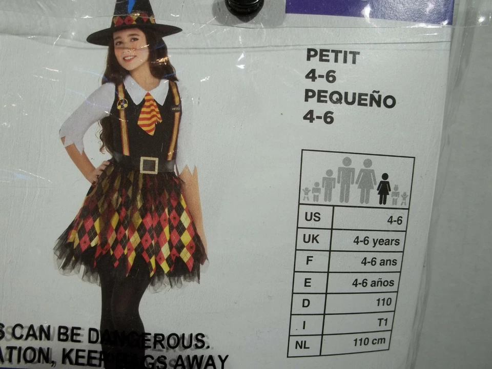 WITCHY SCHOOL GIRL Halloween Costume, CHILDS Size SMALL (4-6) - Image 4 of 4