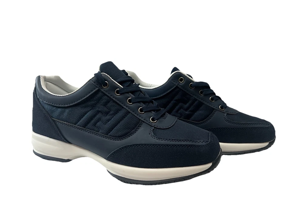 Scarpe Uomo sneakers ginnastica tacco sportive alte ecoPelle Nero Blu Beige - Immagine 2 di 2