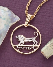 Israel Lion, King David's Coin Pendant Necklace.Hand cut -3/4"diameter ( # 190 )