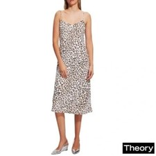Theory Worn Once Leopard Satin Slip Midi Dress Size S