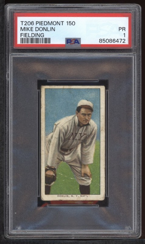 1909-11 T206 Piedmont 150 MIKE DONLIN Fielding PSA 1 Vintage Baseball Card