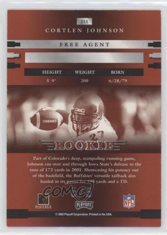 2002 Playoff Prestige National Convention Embossing /5 Cortlen Johnson Rookie RC - Image 2 of 2