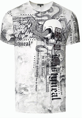Rusty Neal Herren Biker T-Shirt Verwaschen mit Skull Print Weiß R-15266