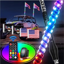 2 PCS 5FT LED Whip Light with Spring Base Spiral RGB Chasing RF Remote Lighte...
