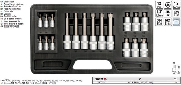 Yato Werkzeug Satz Sortiment Werkzeugkasten 18St. Torx T10-T60 Mm YT-7751-image