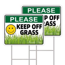 Keep Off Grass Sign Set, 2-Pack Double-Sided H-Metal Stakes, 13"x10