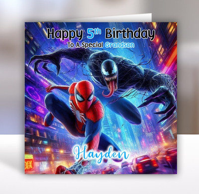 VENOM VS SPIDERMAN Personalised Birthday Card - Spiderman - Hulk - Iron Man