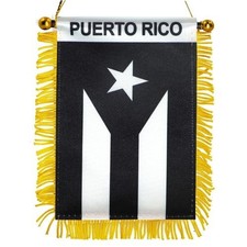 4 X 6 Inch Puerto Rico Black White Window Hanging Flag - Fringed Mini Banner