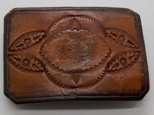 Native American Cowboy Cowgirl Vintage Belt Buckle Hand Tooled 3-3/16" x 2-3/16"