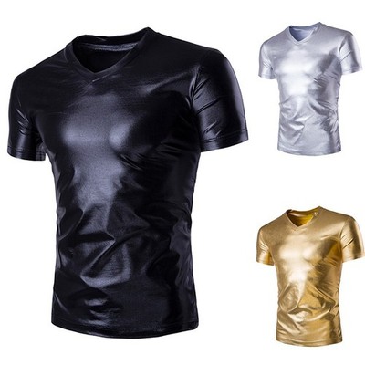 T -Shirt Einfarbig Kurzarm Leichte Dehnung Männer Regulär Sommer V Hals