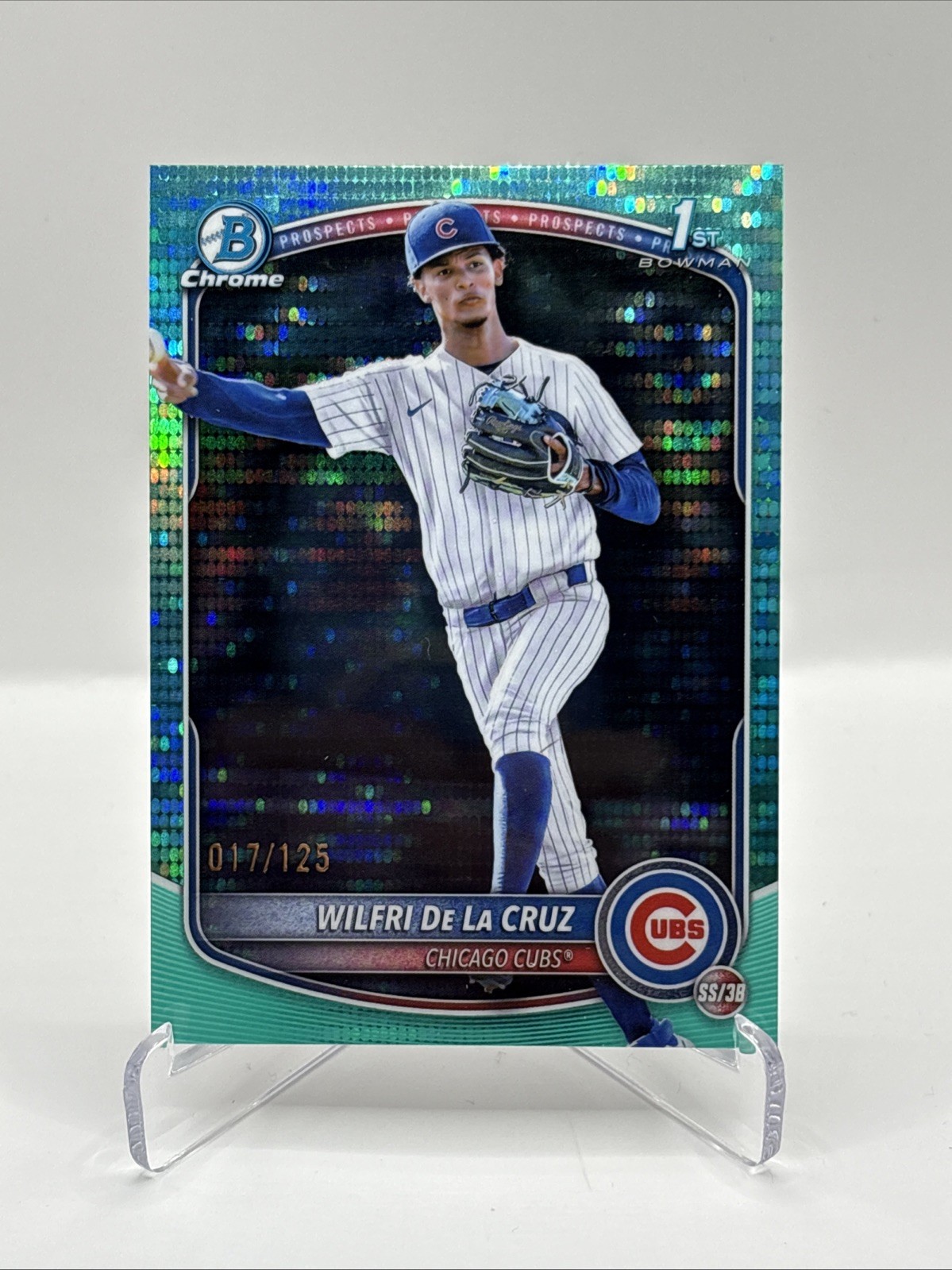 Wilfri De La Cruz 2025 Bowman Chrome 1st Aqua Pulsar Refractor /125 Cubs Chicago