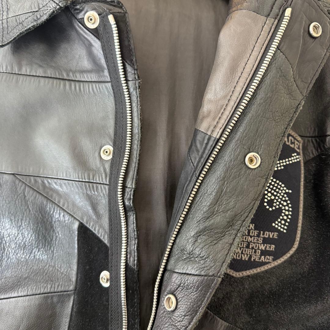 Roar MIX Leather Patchwork Zip Jacket Black Used - image 6