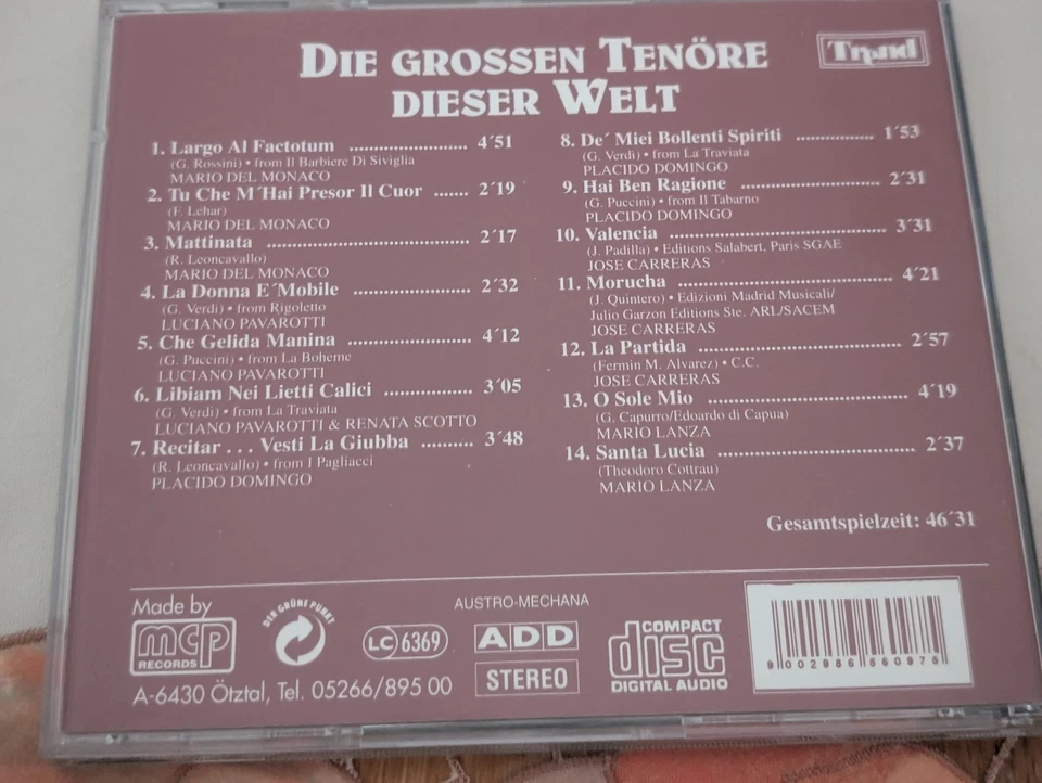 Various Die großen Tenöre dieser Welt Luciano Pavarotti Placido Domingo Del Mona - Bild 3 von 3