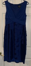 Adrianna Papell Black Tiered Ruffle Mesh V-Neck Cocktail Dress Size 10